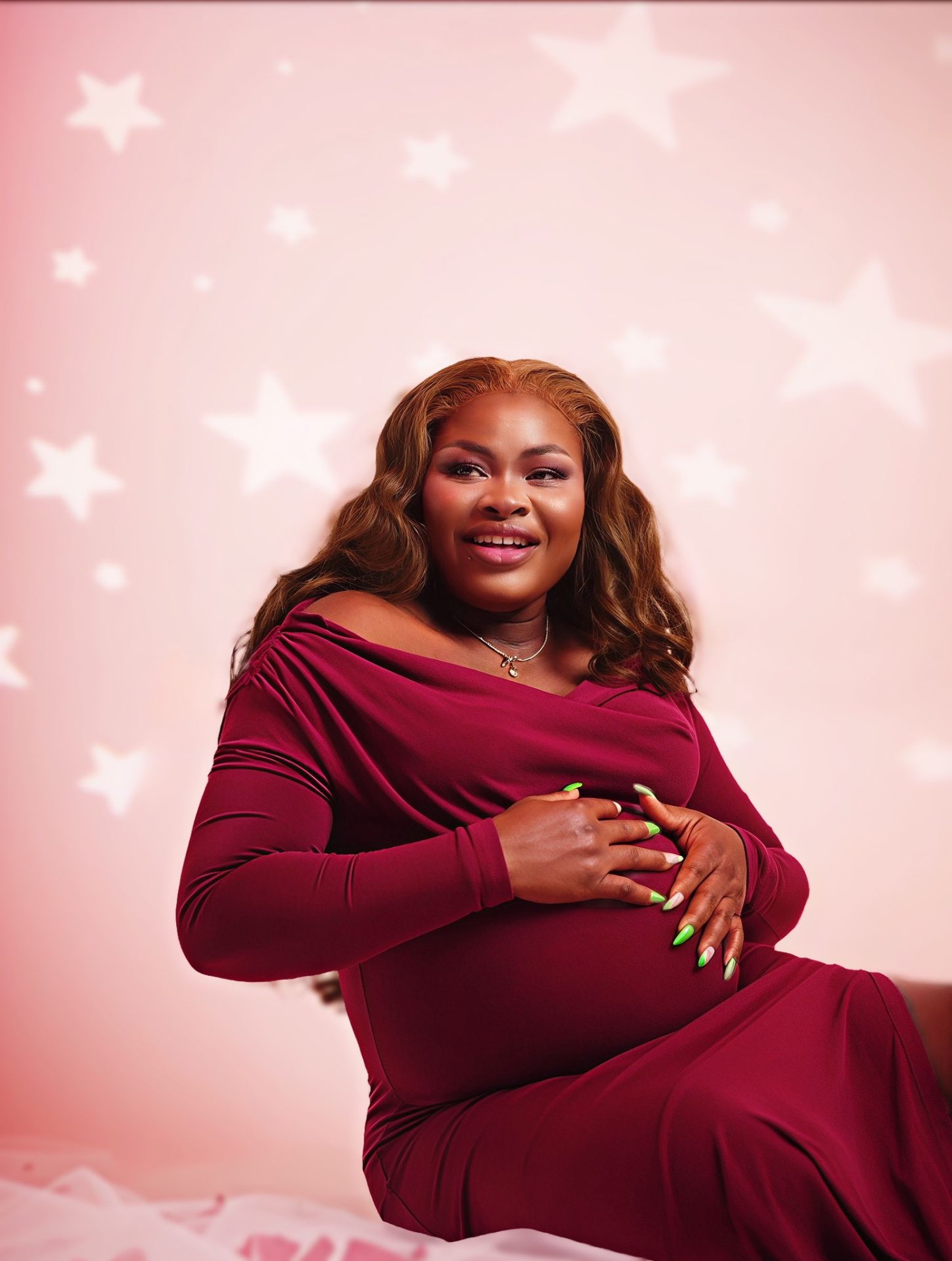 Baby shower portrait — burgundy & stars