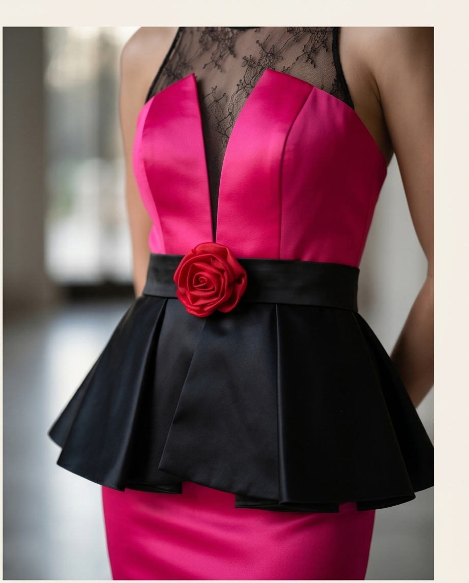 Pink satin peplum dress