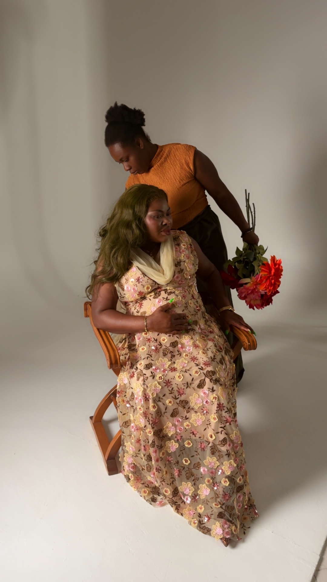 Studio shoot — floral gown & bouquet